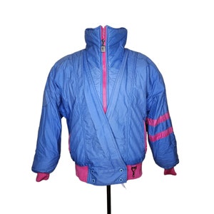 Vintage 80s Tyrolia Head Down Ski Jacket Womens Size M Blue Pink Color Block