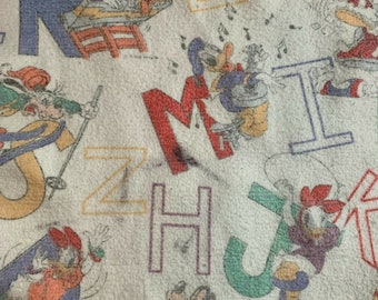 Vintage 80s Disney Alphabet Blanket 80 x 58 White Twin Throw Goofy Mickey Donald