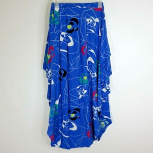 Vintage 80s Lynn French Blue Lagenlook Abstract Floral Skirt S Made In USA
