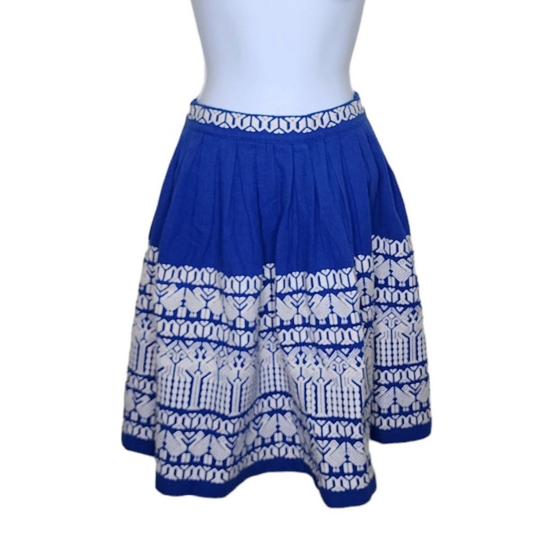 Vintage 1950s Mayan Modern Guatemalan Blue & White Hand Woven Skirt