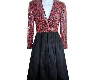 chetta b fit and flare dress Chetta B. Dress NWT Size 6 Black Fuschia Fit and Flare Sleeveless Lined