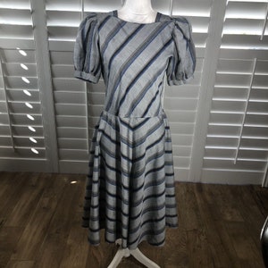 Vtg 80s Charlee Allison ElJay Dress S Gray Stripe Puff Sleeve Classic Workwear