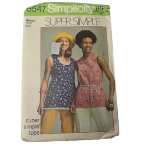 Vintage 70s Simplicity 5547 Pattern Misses 8-18 Super Simple Tops Cut