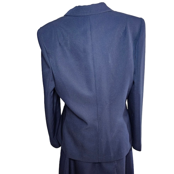 Vintage 80s Partner Suit Skirt Jacket Set Womens L Navy Blue Business Academia View 4