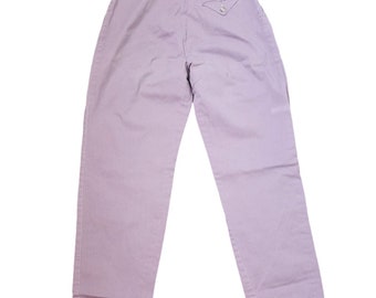 Vintage 80er Jahre Lee Mom Jeans Damen Größe S Lila Plissee vorne Farbwaschung Schlitztaschen