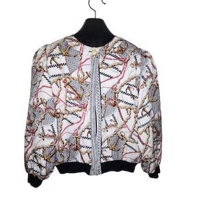 Vintage Diane Freis Quilted Silk Baroque Bomber Jacket Womens Size L Multi