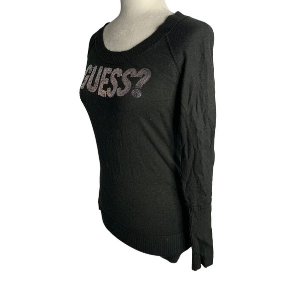 Vintage Guess Sequin Spell Out Sweater L Black Pu… - image 3