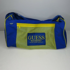 Vintage 90&#39;s Guess Waterpro Blue Yellow Water Resistent Sports Duffle Bag