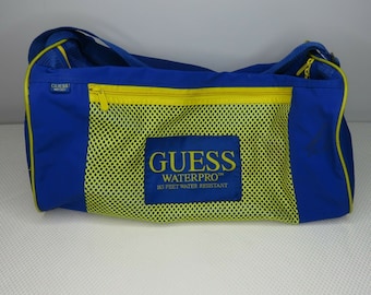 Vintage 90's Guess Waterpro Blue Yellow Water Resistent Sports Duffle Bag