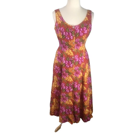 FYC Sleeveless Button Front Floral Rayon Dress 16 