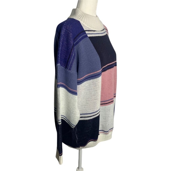 Vintage 80s Colorblock Knit Pullover Sweater L Wh… - image 5