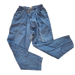 Vintage 80s Chaus Blue Demin Jeans S  28 Waist Baggy Tapered Leg High Rise Mom