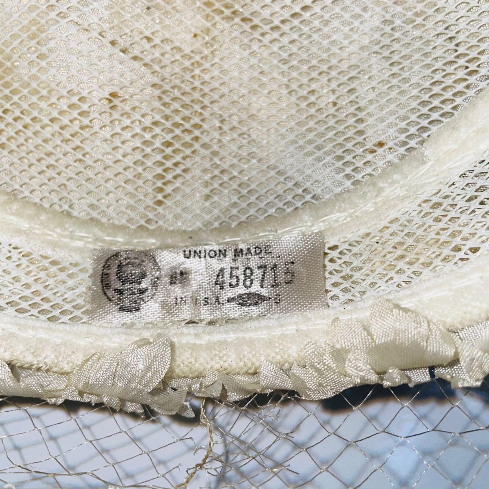 Vintage 50s 60s Crown Ivory Hat Net Floral Pearls Bridal  display picture 3