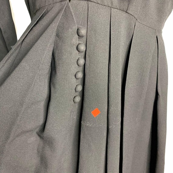 Vintage 50s Crepe Button Front Dress M Black Plea… - image 7