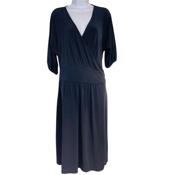 Vintage Y2K Black Jersey Knit Wrap Dress, Short Sleeve (Size XL) Vintage Y2K Black Jersey Knit Wrap Dress, Short Sleeve (Size XL)