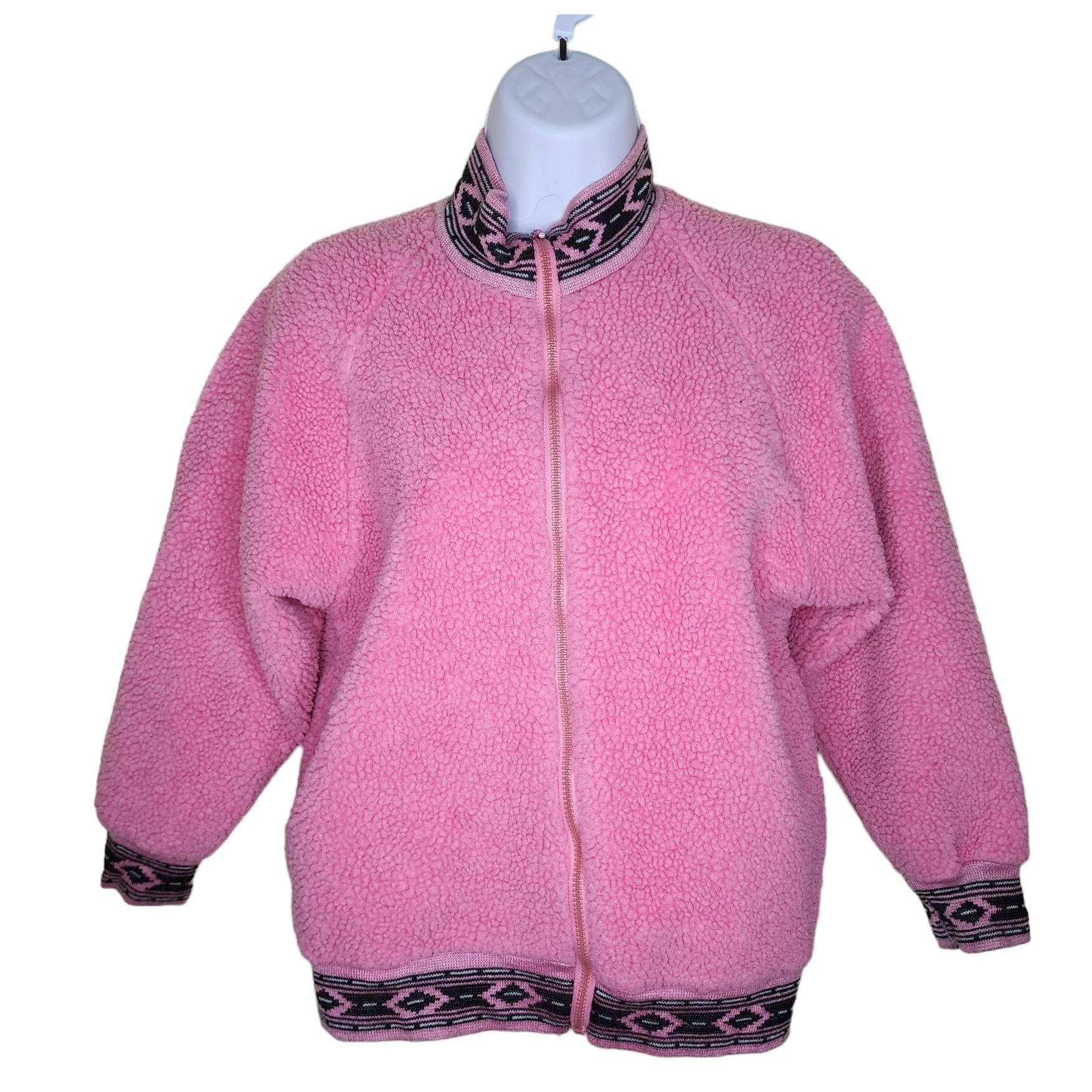 Vintage 90s Teddy Sherpa Full Zip Jacket Womens Size M Pink