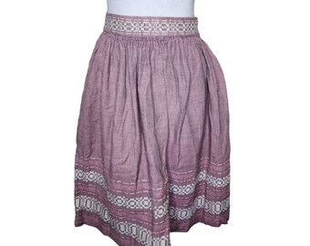 Vintage 40s Hand Woven Embroidered Skirt Womens Size S Pink Check Circle Pinup