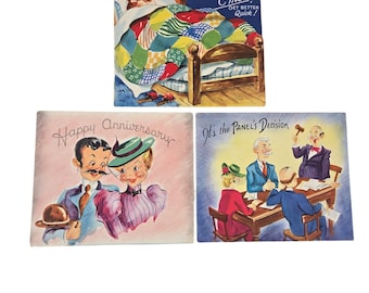 Lote de 3 tarjetas de felicitación sorpresa divertidas de los años 40