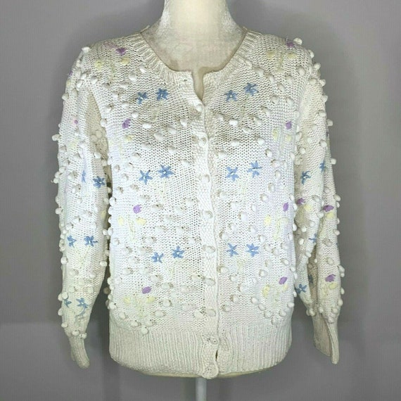 Vintage 90s Eagles Eye Cardigan Sweater M White Kn