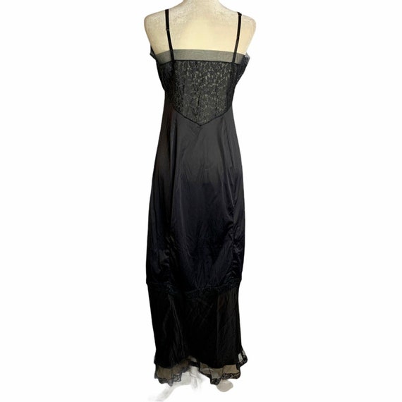 Vintage Nylon Full Length Slip M Black Lace Inser… - image 8