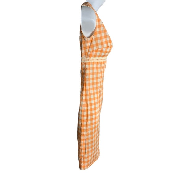 Vintage 60s Handmade Sheath Dress XS Orange Gingh… - image 3