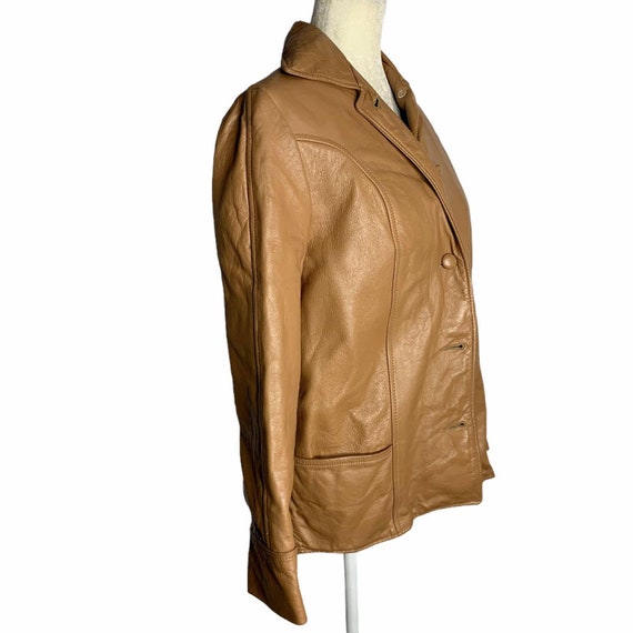 Vintage 70s Soft Leather Jacket S Brown Pockets R… - image 5