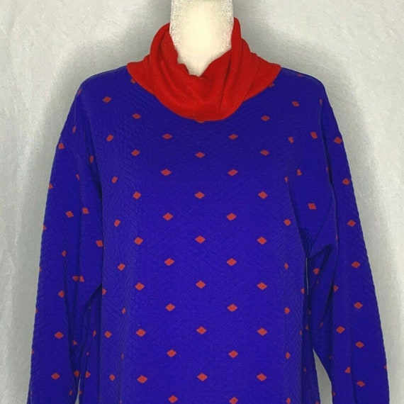 Vintage 80s Quilted Housecoat Robe M Blue Red Ribb