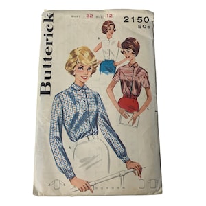 Vintage Butterick 2150 Pattern Misses 10-20 Tailored Blouse Collar Buttons Cut