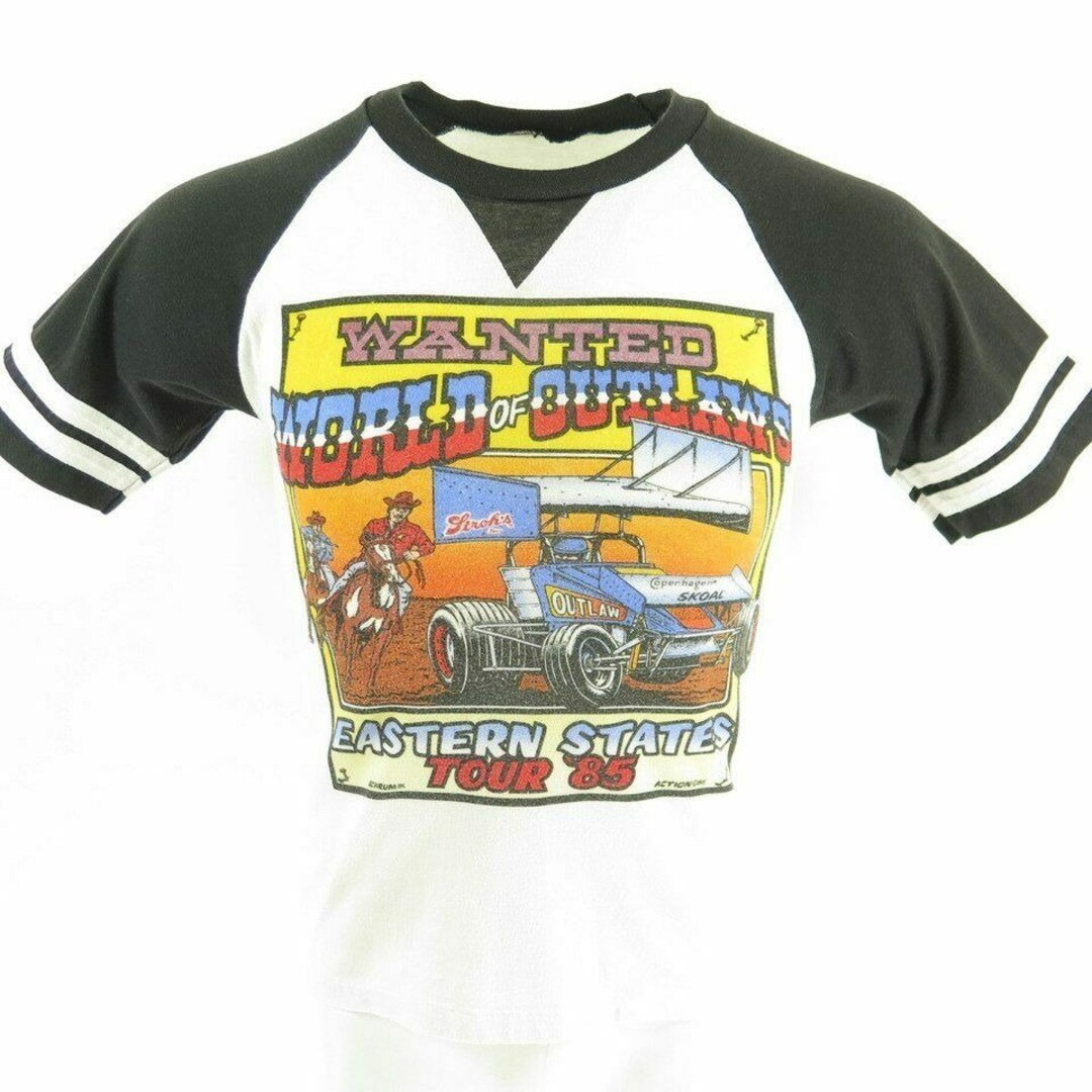 Vintage 80s Racing World of Outlaws T Shirt S Wanted Tour