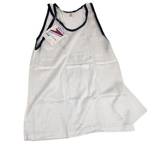Vintage 80er Jahre Speedo White Tank Top Navy Herren Größe M Made In USA