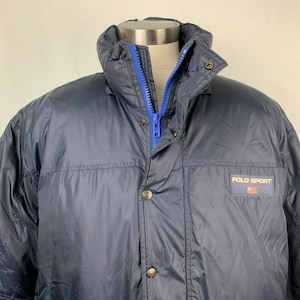 Jaqueta Vintage Polo Sport Ralph Lauren Puffer XL Azul Marinho Down Waterfowl Zip