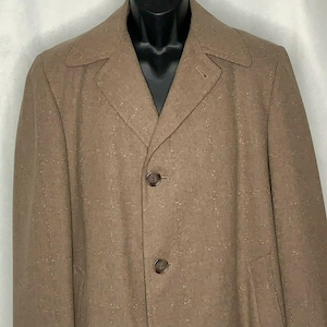 Vintage Wool Dress Overcoat 42 Brown Button Front Pockets Cuff Sleeves