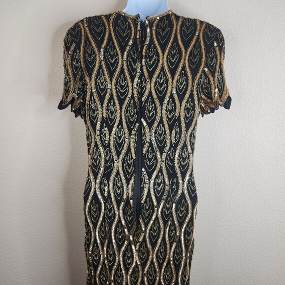 Vintage Stenay Black Gold Beaded Sequin Silk Dres… - image 9