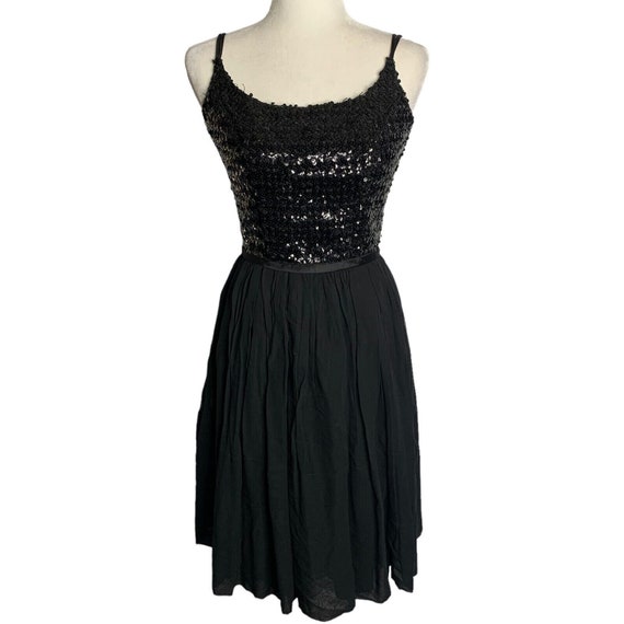 Vintage 50s Sequin Evening Swing Dress S Black Sl… - image 1