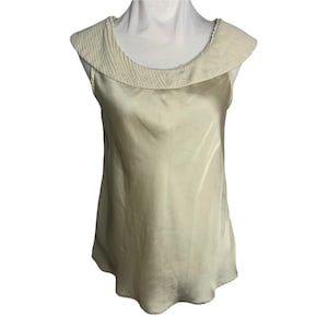 Vintage Lapis Camicetta senza maniche M Beige Colletto plissettato Girocollo Orlo arrotolato