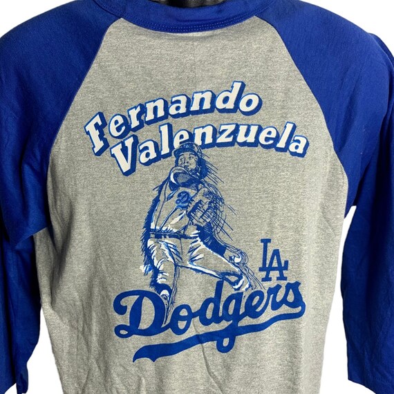 Vintage 80s Mens La Dodgers Baseball Shirt M Grey Valenzuela Raglan