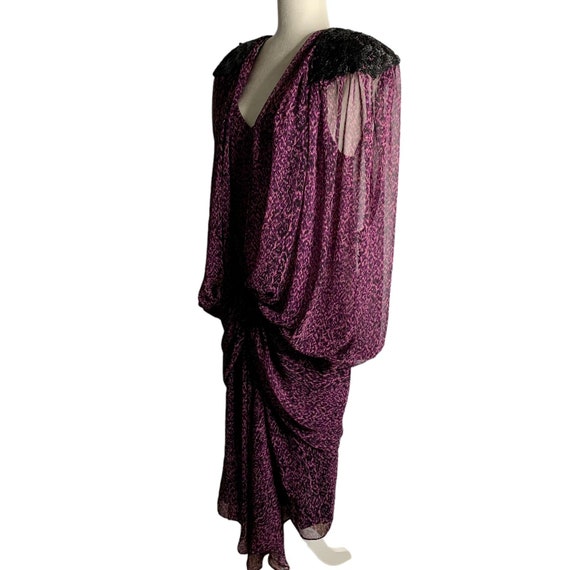Vintage 80s Beaded Dropped Waist Dress S Purple S… - image 4