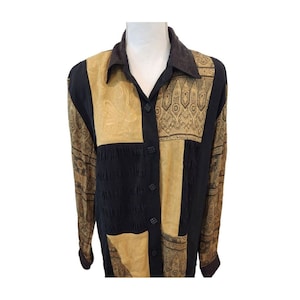 Camicetta a maniche lunghe vintage anni '80 Saint Germain Paris nera metallizzata oro S