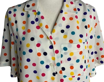 vintage années 90 Alfred Dunner Button Up Chemisier 14 White Polka Dots