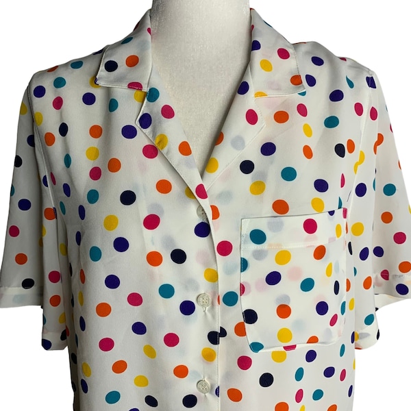 vintage années 90 Alfred Dunner Button Up Chemisier 14 White Polka Dots