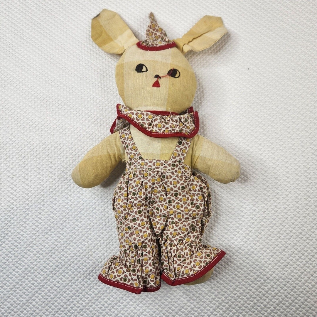 Vintage 40s 50s Primitive Bunny Rabbit Toy Muslin Doll Hand Sewn 11