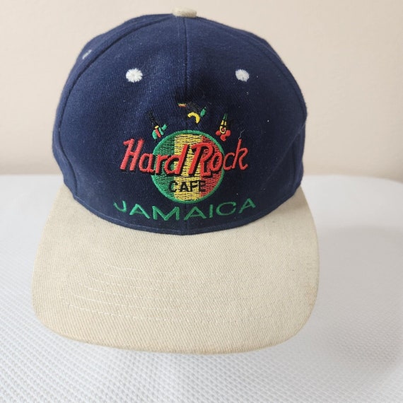 Vintage 90s Hard Rock Cafe Hat Blue Jamaica Adjustable Brushed