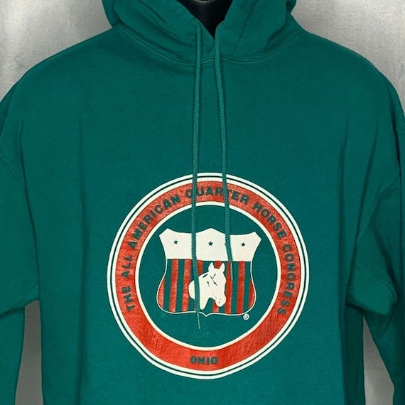 Vintage American Quarter Horse Hoodie XL Green Ohi