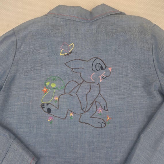 Vintage 70s Embroidered Shirt Womens Small Blue T… - image 7