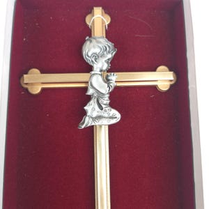 Gold Silver Cross Praying Boy Figurine 7&quot; Religious Catholic First Communion