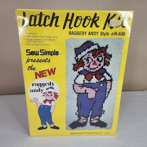 Vintage Raggedy Andy Latch Hook Rug Kit Sealed New Completed Size 12&quot; x 24&quot;