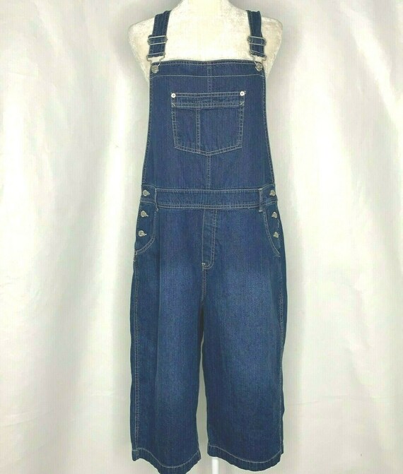 Vintage Denim & Co Bib Overalls L Dark Denim Bermu