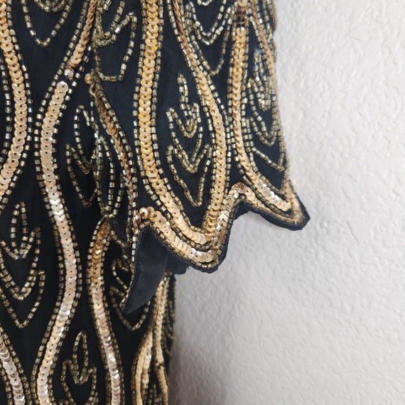 Vintage Stenay Black Gold Beaded Sequin Silk Dres… - image 4
