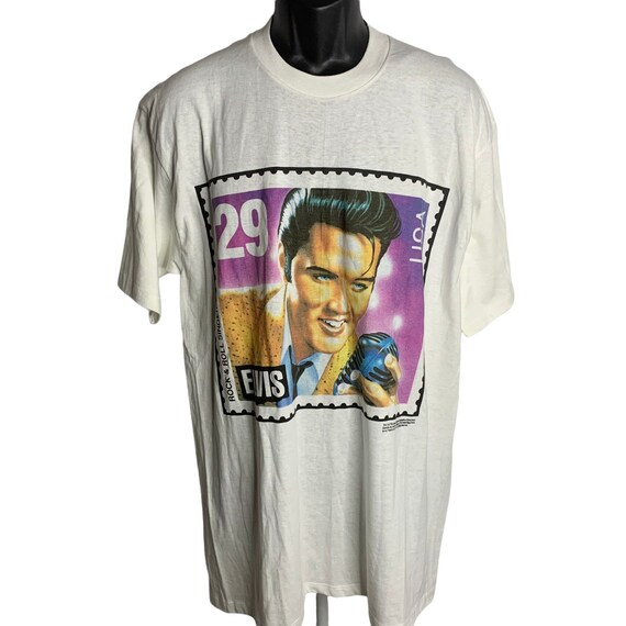 Vintage 90s Elvis Stamp Crewneck T Shirt XL White Single Stitch 