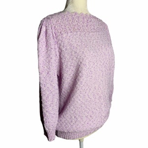 Vintage Boucle Loose Knit Sweater M Purple Boatneck Crochet Scallop 3/4 Sleeve image 5